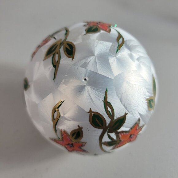 Authentic European Glass Pointsettia Ornament Hand Painted Sparkle Floral VTG - Picture 6 of 8